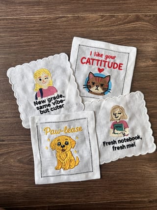 Teacher Gift Cocktail Napkins – Back to School Embroidered Linen Napkins, Funny Teacher Appreciation Set