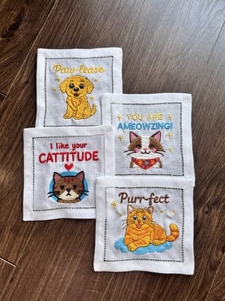 Cat & Dog Cocktail Napkins – Funny Pet Pun Embroidered Linen Napkins, Purr-fect Gift for Cat Mom & Dog Lover
