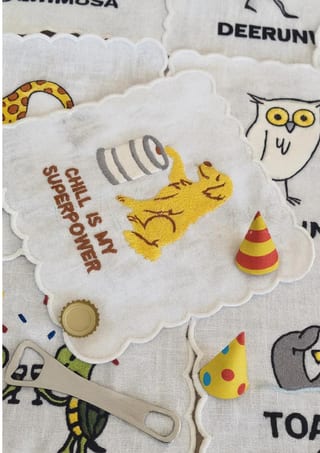 Embroidered Linen Cocktail Napkins – Funny Animal Bar Decor