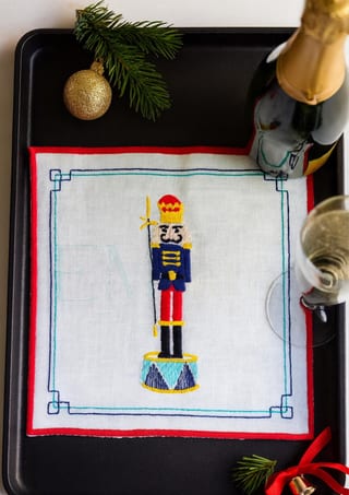 Embroidered Christmas Linen Cocktail Napkins – Holiday Hostess Gift