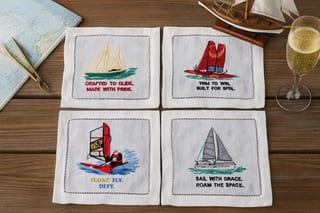 Embroidered Sailing Cocktail Napkins (Set of 4) - Nautical Linen Barware