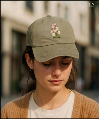 Embroidered Flower Baseball Cap, Soft Cotton Twill Hat