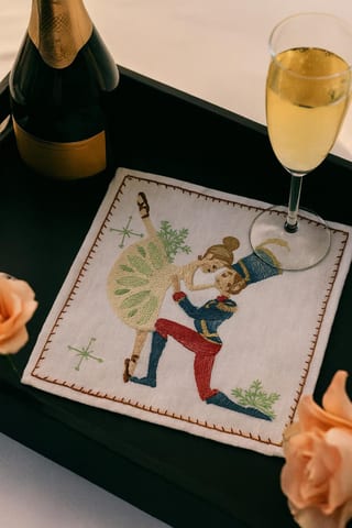 Embroidered Nutcracker Cocktail Napkins – Christmas Linen Blend, Set of 4