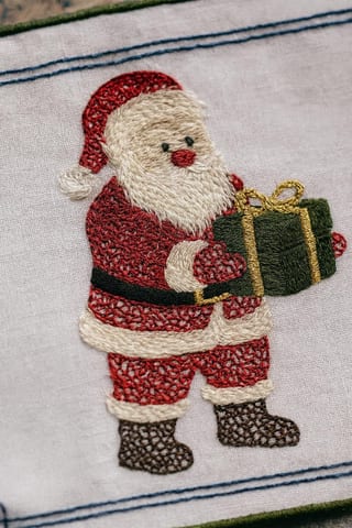 Funny Christmas Linen Cocktail Napkins - Santa and Reindeer, Set of 4