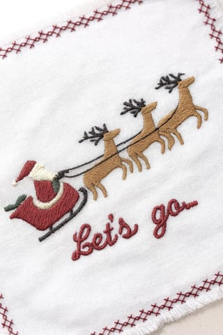 Embroidered Christmas Cocktail Napkins - Santa & Reindeer, Set of 4