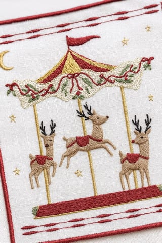 Embroidered Christmas Cocktail Napkins – Linen Blend Holiday Toyland, Set of 4